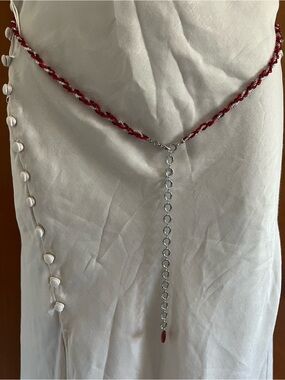 Red Beaded Y-Drop Necklace with Silver Chain